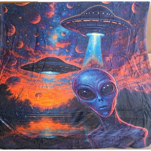 Unbranded Other - Alien Life Thick Plush Throw Blanket Spaceship UFO Ship Aliens Gift Encounter